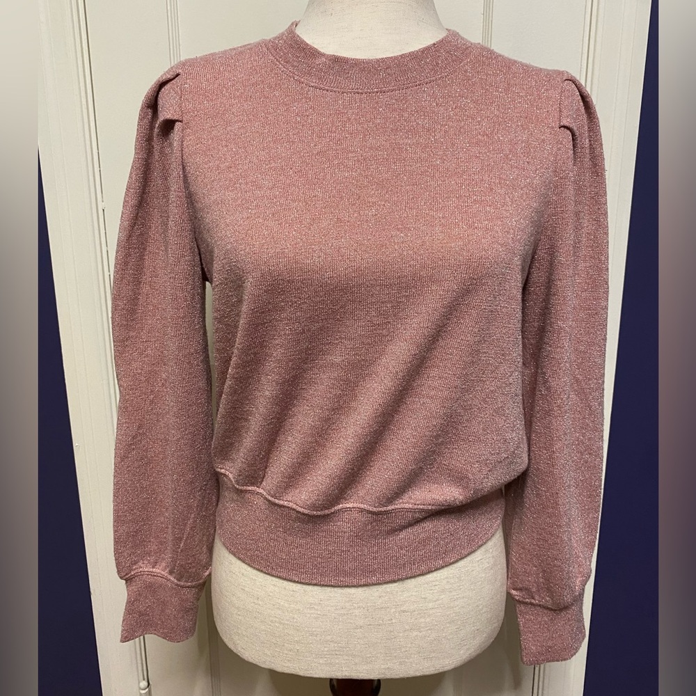 Women's Dusty Rose Puff-Sleeve Sweater